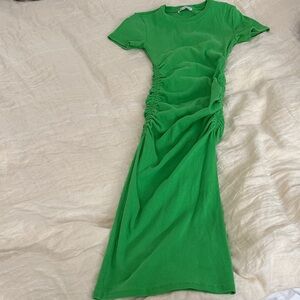 Green maternity  stretchy ribbed Ruched Midi Dress size small